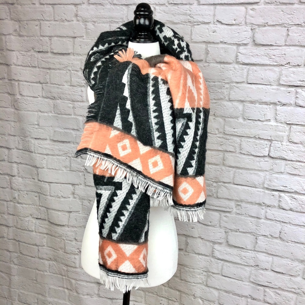 Geometric Design Black/Taupe Scarf - Picture 2 of 4